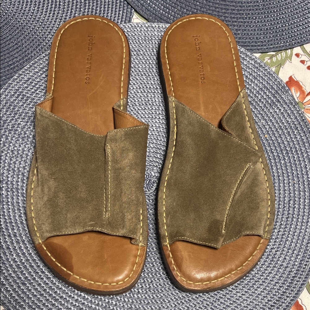 John Varvatos Women's Tan Suede Slide Sandals